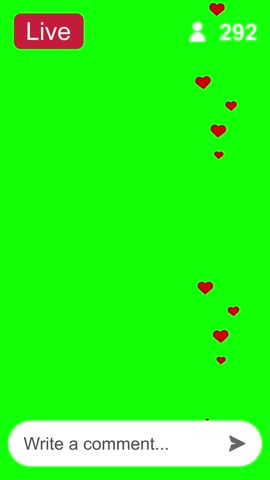 Live Streaming Overlay Template with Floating Hearts, Social Media Style on Green Screen