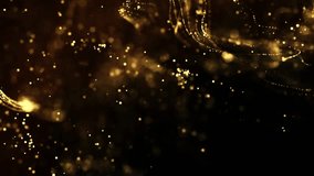 Gold Particles Moving Background. fast energy flying wave line with flash lights. Particle from below. Particle gold dust flickering on black background. Abstract Footage background for text. - Powered by Shutterstock - Get 15% off with code: PIKWIZARD15