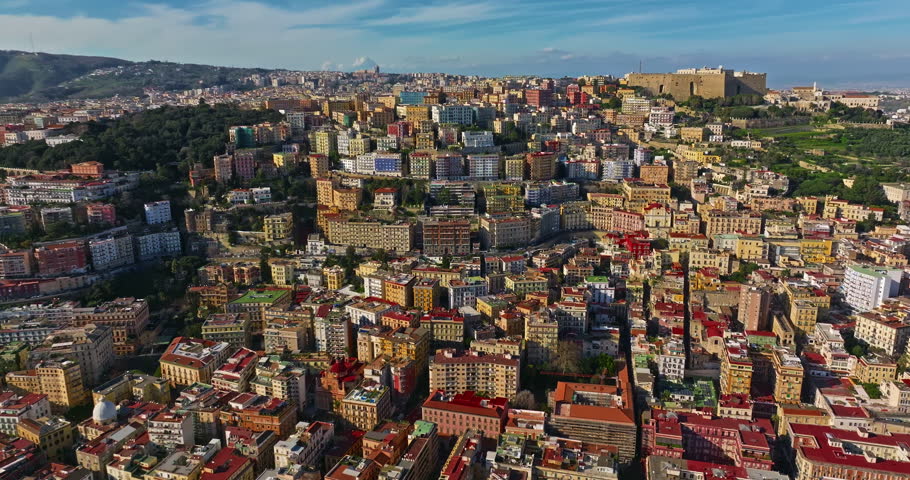 Aerial view of central Naples with Castel Sant