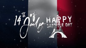 Bastille day greeting featuring the Eiffel Tower and French flag, perfect for social media posts, greeting cards, and posters. - Powered by Shutterstock - Get 15% off with code: PIKWIZARD15