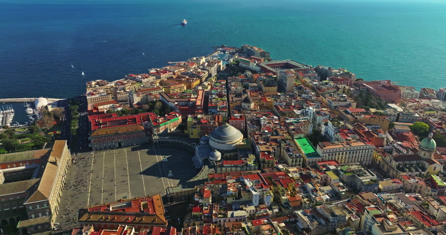 Aerial view of Napoli. Historic center, view of the entire city, over historical landmarks and church. Italy