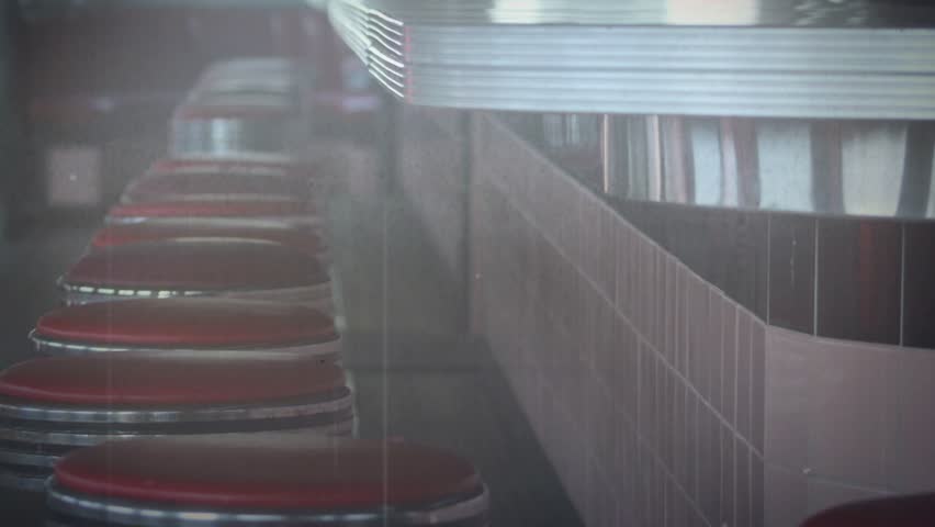 Retro Diner Booths with Red and White Design, Retro Diner Interior with noise.