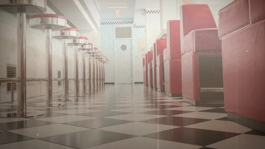 Retro Diner Booths with Red and White Design, Retro Diner Interior with noise.
