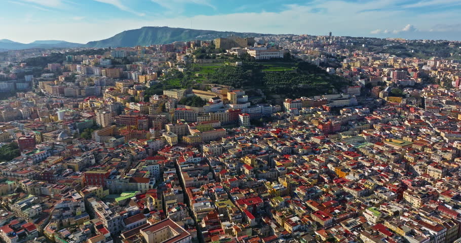 Aerial view of central Naples with Castel Sant