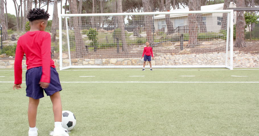 Multiracial boys playing soccer, scoring goal on field, celebrating teamwork and success. Sports, celebration, competition, youth, outdoors, activity