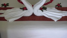 Towel Swans Romantic Bed Decoration, Heart Rose Petals - Powered by Shutterstock - Get 15% off with code: PIKWIZARD15