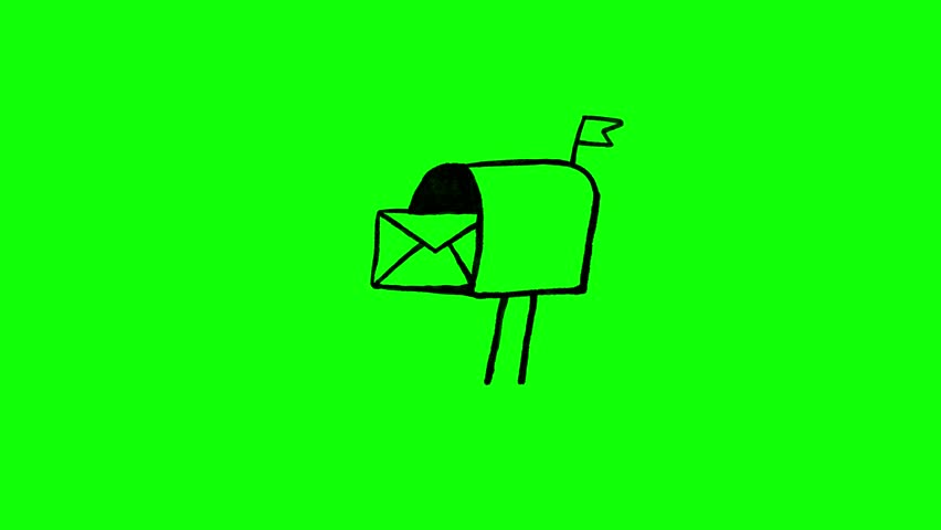 4K motion graphic animation of post mail box doodle icon. Animation post mail box doodle icon on chroma key green screen background.