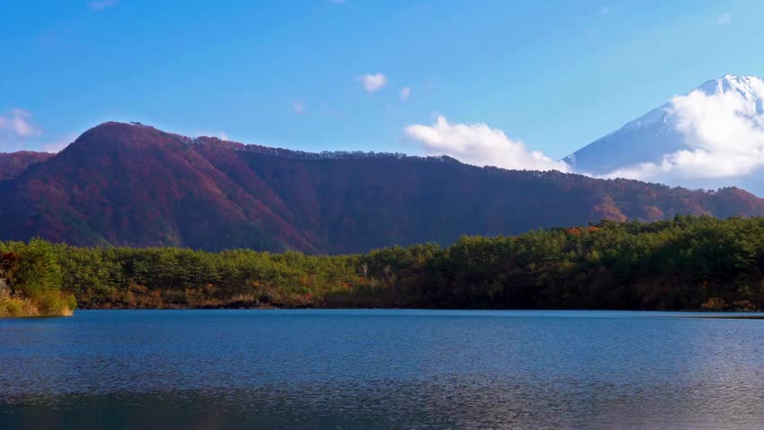 Majestic Mount Fuji Landscape with Autumnal Foliage and Lake View