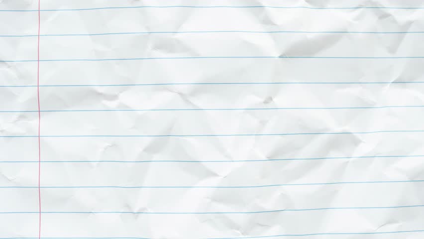 Blank crumpled lined notebook paper texture background stop motion