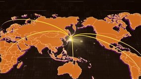 Orange Global Connections on World Map – Animated Network Lines Showing Data Flow and Communication - Powered by Shutterstock - Get 15% off with code: PIKWIZARD15