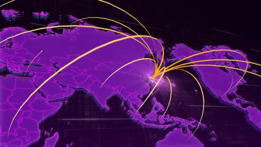 Purple World Map with Global Data Lines – Futuristic Technology Animation for Cyber and Internet Themes