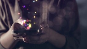 Close-up of hands holding smartphone with floating social media icons, symbolizing digital interaction, real-time communication, and online user engagement for modern technology and lifestyle themes. - Powered by Shutterstock - Get 15% off with code: PIKWIZARD15