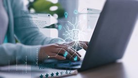 Hands typing on laptop with AI digital interface overlay, symbolizing artificial intelligence integration, big data analytics, and smart technology in daily work and personal life. - Powered by Shutterstock - Get 15% off with code: PIKWIZARD15