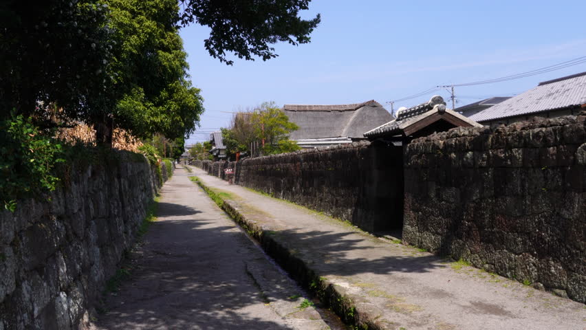 This street was home to the homes of lower-ranking samurai during the Edo period in Shimabara city of Nagasaki Prefecture, Japan. without sounds