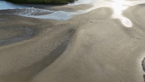 Drone captures serene sand patterns and shallow tidal pools reflecting sunset light, showcasing natural beauty and tranquility - Powered by Shutterstock - Get 15% off with code: PIKWIZARD15