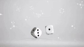Dice starting descent after release, rotating, bouncing and slowing for physics demo in flat design. Motion, dynamics, physics, animation, science, technology, modern - Powered by Shutterstock - Get 15% off with code: PIKWIZARD15