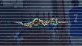 Players jogging onto basketball court syncing analytics graph overlay during coach-led drills. Training, teamwork, sports, conditioning, performance, analytics, exercise - Powered by Shutterstock - Get 15% off with code: PIKWIZARD15