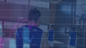 Lead sports player stretching arm in gym launching graphs peaking fading as team preparing drill. Athletics, teamwork, fitness, neon, futuristic, motivation, endurance - Powered by Shutterstock - Get 15% off with code: PIKWIZARD15