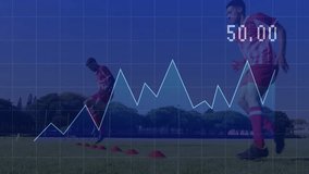 Timer appearing initiating soccer drill, player then teammate stepping cones, graph tracking speed. Athletes, teamwork, performance, fitness, outdoor, sport, training - Powered by Shutterstock - Get 15% off with code: PIKWIZARD15