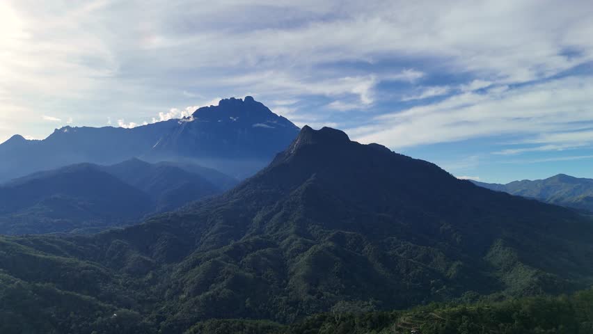 Drone view of Mount Kinabalu and Mount Nungkok Kota Belud, Sabah Malaysia