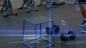 Male athlete holding dumbbells performing weighted step-ups on blue plyo box for circuit training. Fitness, strength, cardio, training, workout, athletic, gym - Powered by Shutterstock - Get 15% off with code: PIKWIZARD15