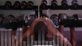 Muscular man starting dumbbell bench pressing for gym fitness while animated rep count rising. Strength, fitness, gym, training, workout, masculine, determination - Powered by Shutterstock - Get 15% off with code: PIKWIZARD15