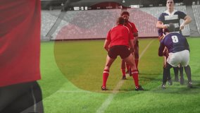 Red thrower tossing ball, red and navy lifters hoisting jumpers, vying for ball in rugby lineout. Sports, teamwork, competition, athleticism, stadium, physical, dynamic - Powered by Shutterstock - Get 15% off with code: PIKWIZARD15