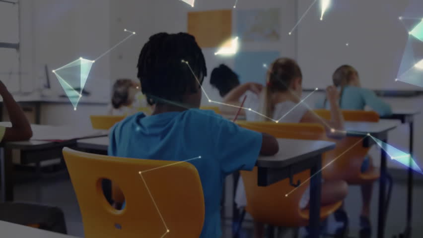 Education students writing, lines forming holographic globe while yellow-shirt boy raising pencil. Child development, digital learning, immersive education, interactive technology, innovation, - Powered by Shutterstock - Get 15% off with code: PIKWIZARD15
