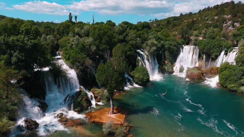 Kravica Waterfall aerial view in Bosnia and Herzegovina