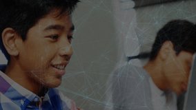 Foreground teen typing under overlay causing zooming out revealing peer working in computer lab. Teenagers, collaboration, e-learning, modern, innovation, technology, focus - Powered by Shutterstock - Get 15% off with code: PIKWIZARD15