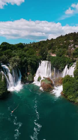 Kravica Waterfall aerial view in Bosnia and Herzegovina
