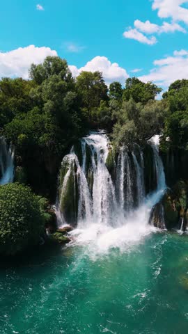 Kravica Waterfall aerial view in Bosnia and Herzegovina