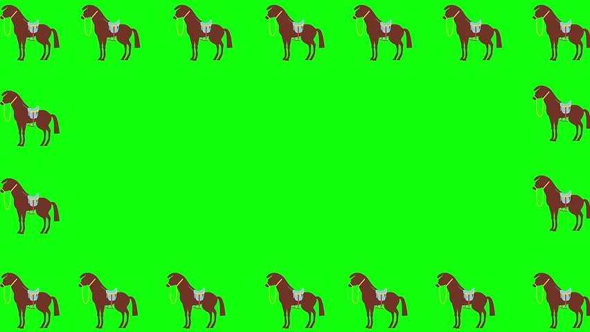 Hourse icons frame patterns design green screen.