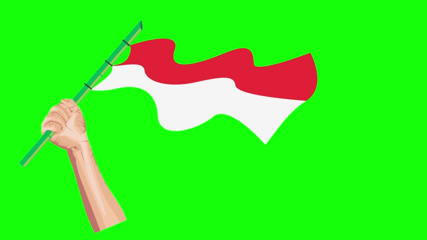 Animation of hand holding Indonesian flag on green screen background. Perfect for compositing patriotic scenes.