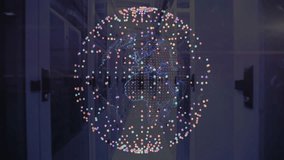 Colored points forming rotating 3D globe in data center, pulsing dots for network mapping. Technology, innovation, cyberspace, visualization, connectivity, futuristic, digital - Powered by Shutterstock - Get 15% off with code: PIKWIZARD15