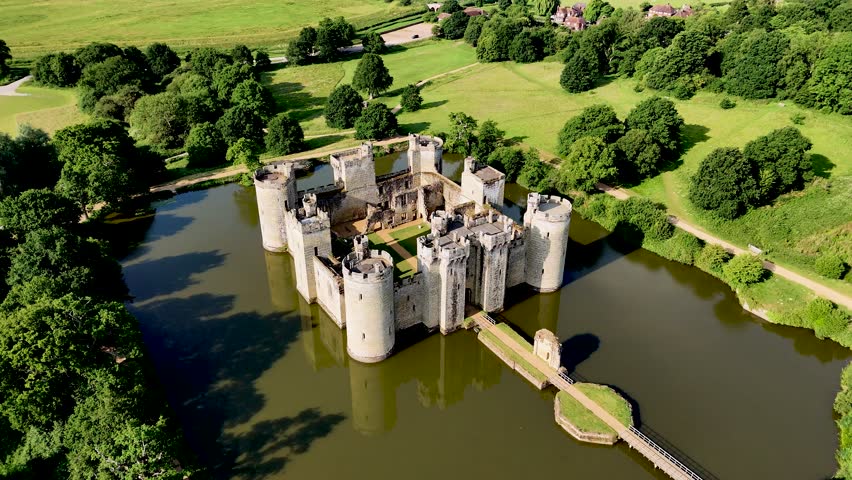 Soar high above Bodiam Castle with breathtaking aerial drone footage. Perfect for history, travel, and documentary projects looking for captivating visuals