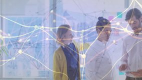 After coworker tapping tablet, man swiping network graphics while team sharing ideas for business. Collaboration, teamwork, innovation, corporate, technology, brainstorming, modern - Powered by Shutterstock - Get 15% off with code: PIKWIZARD15