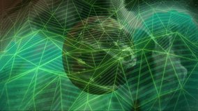 Neon-green triangular grid shifting triggers central sphere rotating to reveal wireframe for demo. Futuristic, abstract, technology, digital, cyber, sci-fi, innovation - Powered by Shutterstock - Get 15% off with code: PIKWIZARD15