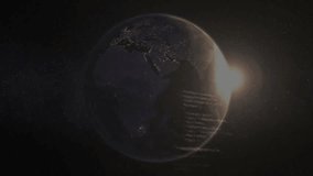 Bright light appearing at edge starting rotating digital globe scanning lines and pulsing circuits. Technology, innovation, digital, futuristic, data, cyberspace, network - Powered by Shutterstock - Get 15% off with code: PIKWIZARD15