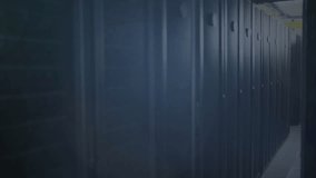 Server racks receding starting data sync icon pulsing icons fading and rotating showing data sync. Cloud computing, data management, cybersecurity, digital infrastructure, technology, network, - Powered by Shutterstock - Get 15% off with code: PIKWIZARD15