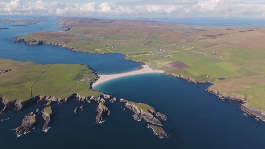 An aerial shot of St Ninian’s beach and St Ninian