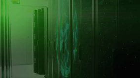 Green silhouette forming circuit tree before server racks, particles drifting lines linking network. Technology, innovation, networking, cybersecurity, data, futuristic, digital - Powered by Shutterstock - Get 15% off with code: PIKWIZARD15