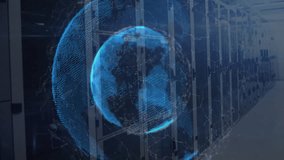 Network starting servers projecting globe rotating, pulsing data, visualizing network connections. Cyberspace, technology, futuristic, digital, innovation, connectivity, data - Powered by Shutterstock - Get 15% off with code: PIKWIZARD15