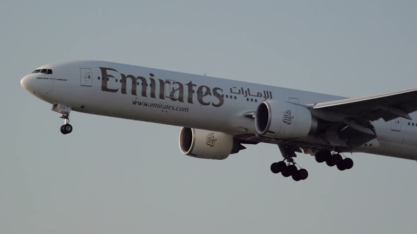 FRANKFURT, GERMANY - APRIL 25: Aircraft from Emirates Airline shortly before