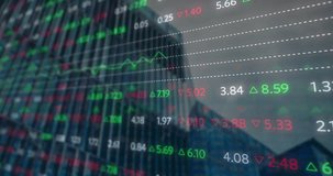 Ticker overlaying glass flickering data updating and graph oscillating representing market trends. Financial, technology, corporate, data, analysis, modern, digital - Powered by Shutterstock - Get 15% off with code: PIKWIZARD15