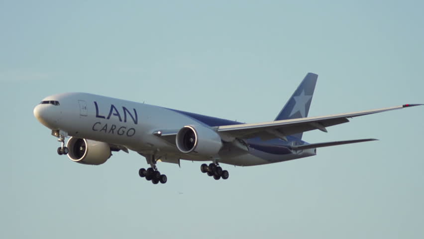 FRANKFURT, GERMANY - APRIL 25: Cargo airplane from LAN Airline shortly before