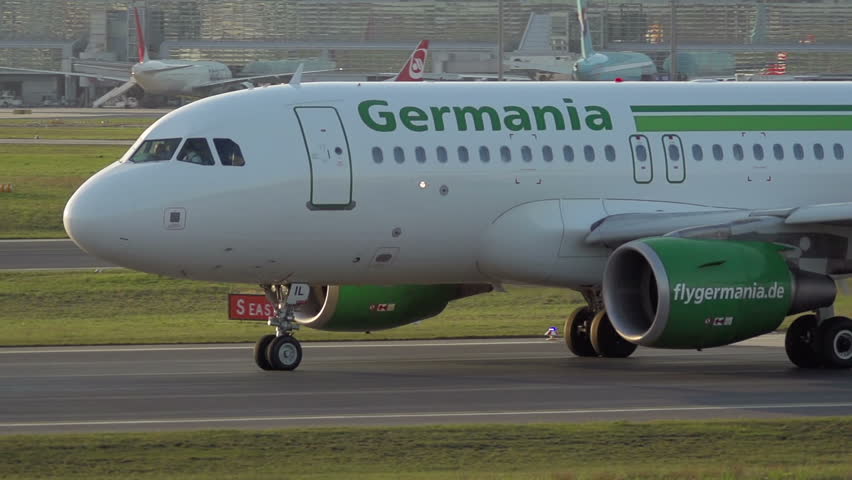 FRANKFURT, GERMANY - APRIL 25: Aircraft from Germania Airline on the Frankfurt