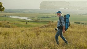Purposeful Journey, Late-Life Exploration. Senior Man Hikes Through Panoramic Mountain Landscape, Surrounded by Trees, Grass, and Sky. A Soulful Adventure Embracing Nature and Personal Growth in Later - Powered by Shutterstock - Get 15% off with code: PIKWIZARD15