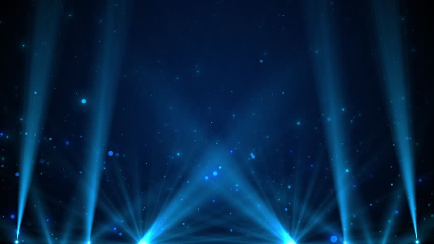 Blue spotlight loop live staging, illuminating Light bulbs for the stage. Light bulb background. Flashes, paparazzi. Stage with spot lighting, shining empty holiday show, award Ceremony advertising