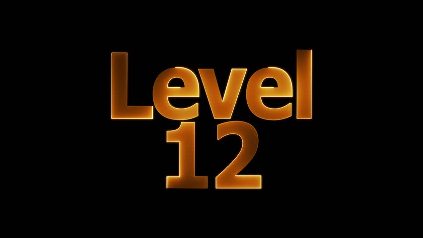 Level 12 animation by yellow color neon mask glow on black background.